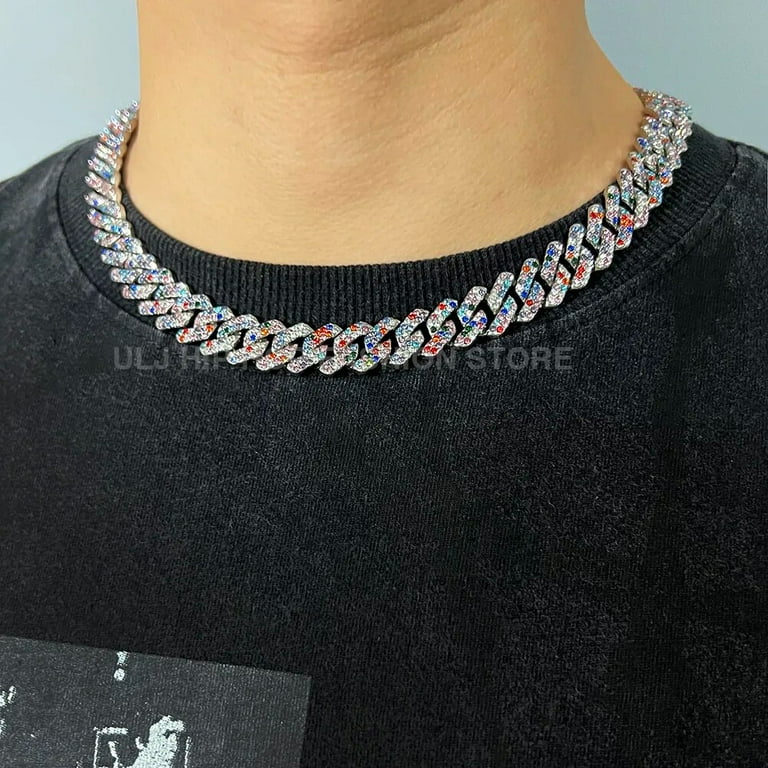 アクセサリー Iced Out Prong Chain Necklace 14mmSILVER 14mm Prong Miami Cuban Link Chain Iced Out Necklace Silver