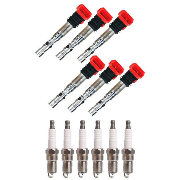 Set of 6 ISA Ignition Coils and 6 Spark Plugs Compatible with Audi A4