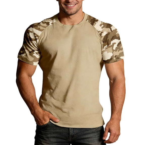 Rggeeun Men'S T-Shirts Solid Color Camouflage Graphics Short Sleeve Crew Neck Knit Soft Mesh Febric Cotton Linen For Club Party Vintage Tee,Beige,L