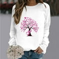 thumbnail image 2 of WREESH Women's Round Neck Loose Long Sleeve T-Shirt Breast Cancer Awareness Sweatshirts Pink Ribbon Graphic Top White, 2 of 5