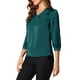 thumbnail image 4 of Blusa de satén para mujer Inspire Chic, casual, de manga larga, de color sólido, con cuello en V, talla S, azul verde, 4 of 7