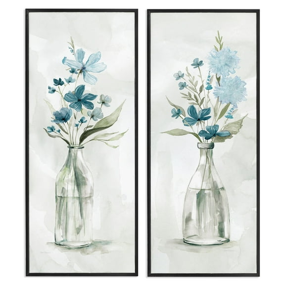 Stupell Industries Elegant Indigo Lilac Flower Jars Soft Light Watercolor,10 x 24, Design by Carol Robinson