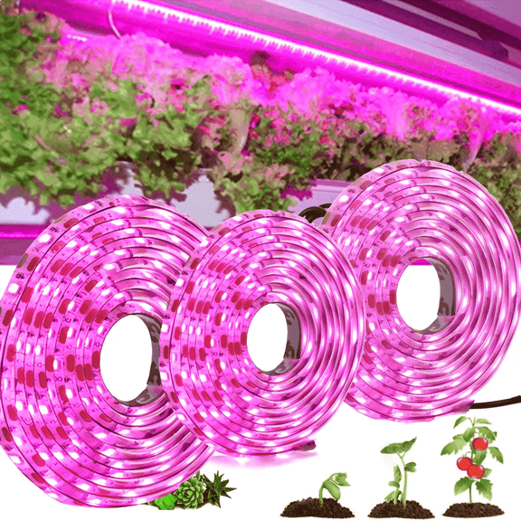 3 Pack Grow Lights,16.4 ft Induction Plant Lamp,Flexible Cut Plant Grow Lights,Waterproof Purple LED Grow Light Strips for Greenhouse Succulents Flowers Vegetables
