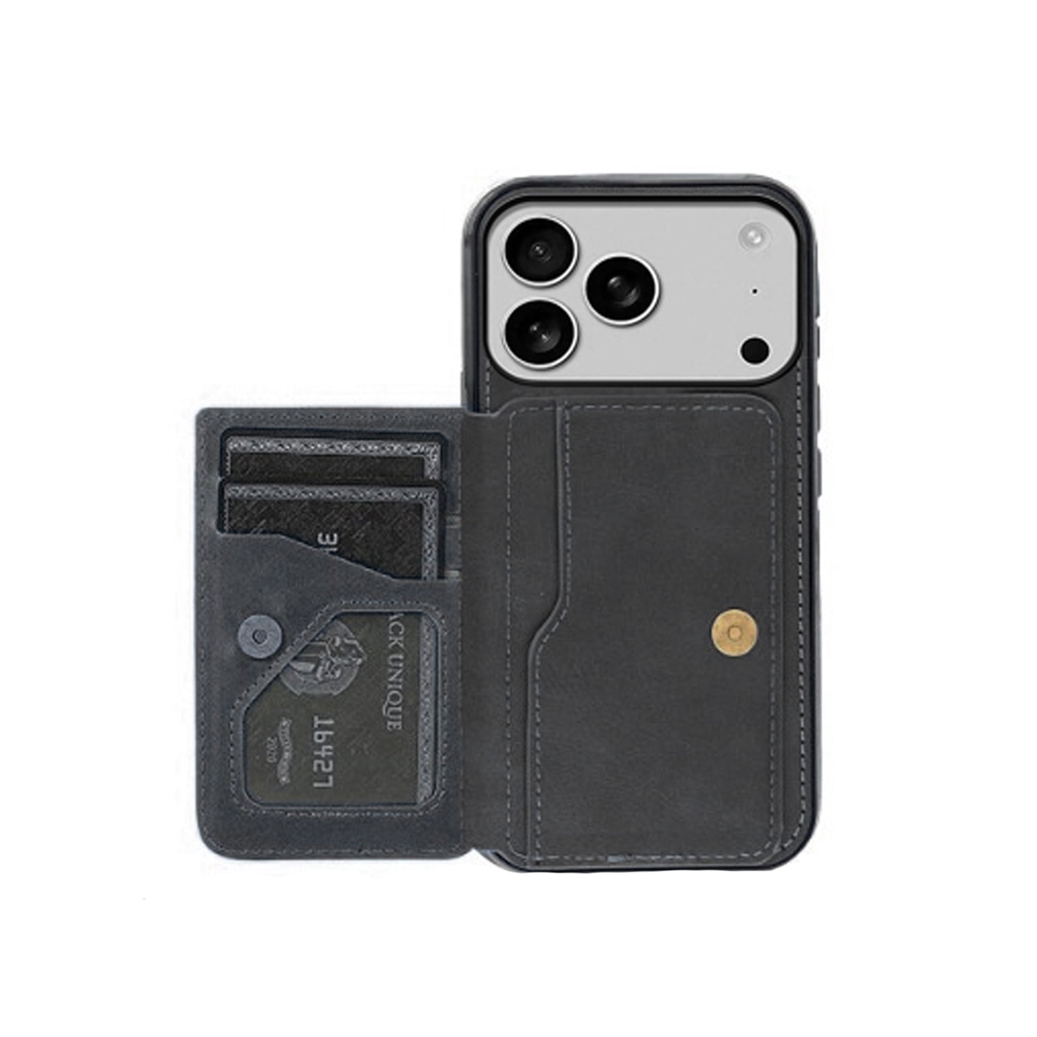 Leather Wallet Case with Card Pocket for iPhone 17 Pro Max - Black