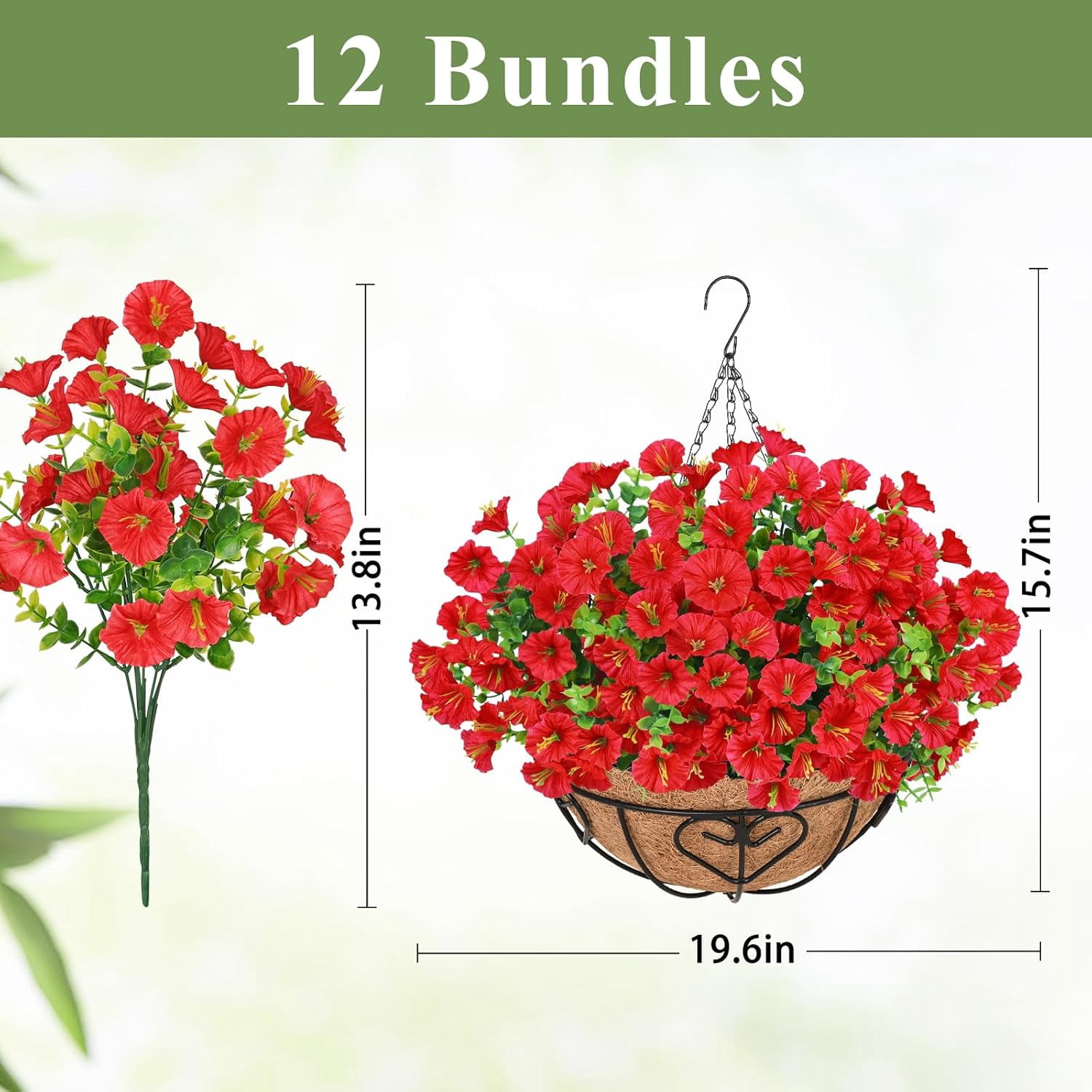 2Pcs Artificial Hanging Flowers for Outdoors, Artificial Flowers for Outdoors with Basket, Artificial Plants Outdoor UV Resistant Fake Plants for Garden Porch Window Farmhouse Decor, Purple