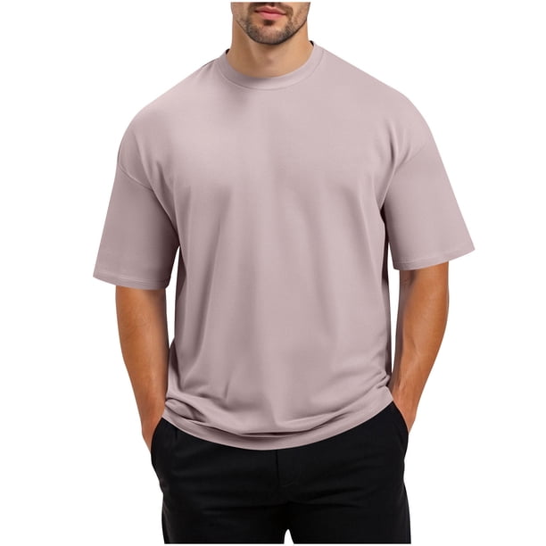 Manga Corta de Verano Tops de Color Sólido Casual Manga Corta Cuello Redondo Doblado Hendidura Superior, Camisa de Fibra de Poliéster para Hombres, Lavado de Manos