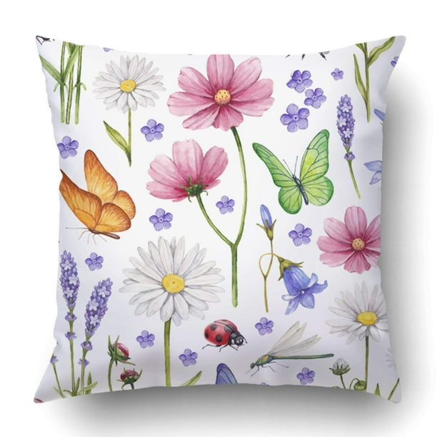 Bpbop Vintage Wild Flowers And Insects Watercolor Summer Pattern Lavender Victorian Pillowcase Cover Cushion 18x18 Inch Walmart Com Walmart Com