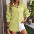 thumbnail image 7 of SMihono Women's Long Sleeve Button Down Shirts Loose Fit Tunic Tops Blouse Oversized Blouses Office Work Basic Shirts with Pocket Green 8, 7 of 7
