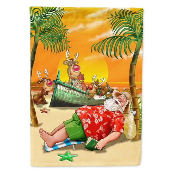 Carolines Treasures APH5149CHF Beach Christmas Santa Claus Napping Flag Canvas House Size  Large multicolor