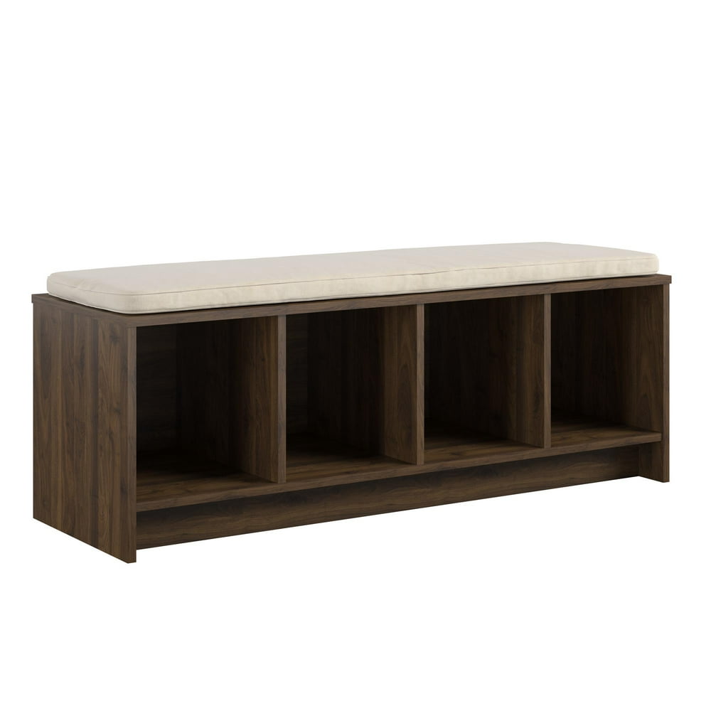 Mainstays Parsons Cubby Entryway Bench with Cushion, Walnut Walmart