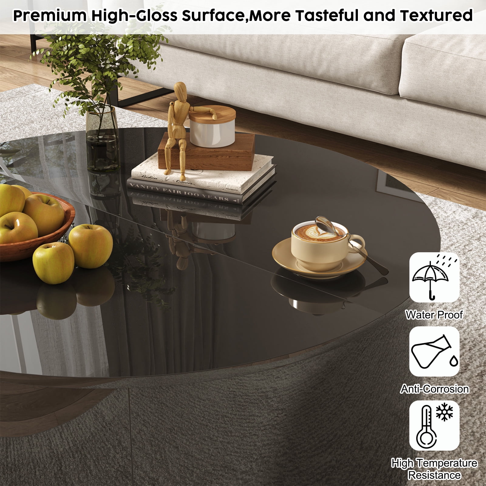 ANPOO Round Lift Top Coffee Table with Storage, Modern High Gloss Coffee Table with Hidden Storage Space, Circular Center Table for Livingroom, Small Space, Small Space, Apartment