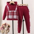 thumbnail image 2 of Rovga Girls Outfits 5-6 Years Toddler Long Sleeve Plaid Print Tops And Pants 2Pcs Fall Winter Outfits Clothes Set Light Weight Wear Red, 2 of 9
