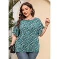 thumbnail image 2 of SHOWMALL Women Plus Shirts Floral Double Ruffle Short Sleeve Monet Garden 4X Tunic Shirt Summer Tops Loose Fitting Clothing, 2 of 10