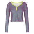 thumbnail image 4 of Lenpel 2024 Fall T Shirts for Women Striped Long Sleeve V Neck Color Block Tops Loose Button up Tunic Shirts, 4 of 4