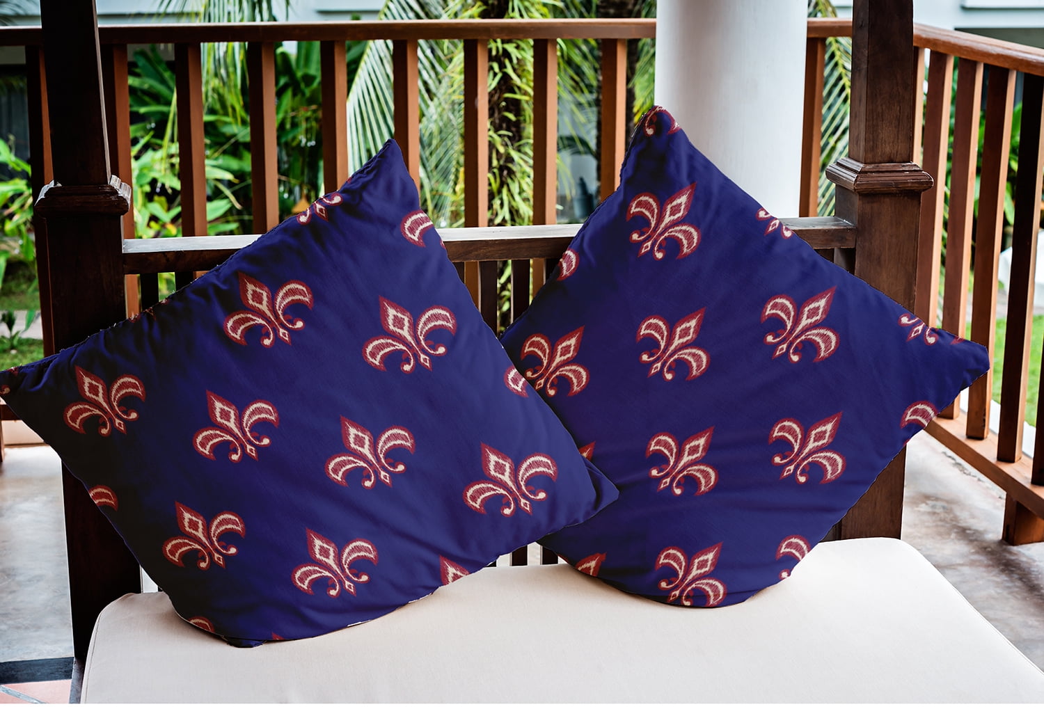 Simply Daisy 16" x 16" Fleur de Lis Indoor/Outdoor Polyester Throw Pillow, Indigo Blue