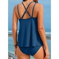 thumbnail image 3 of DOKOTOO Tankini Swimsuits for Women Bathing Suits with Crisscross Back Tankini Top with High Cut Swim Brief Swimwear Blue M US8-10, 3 of 12