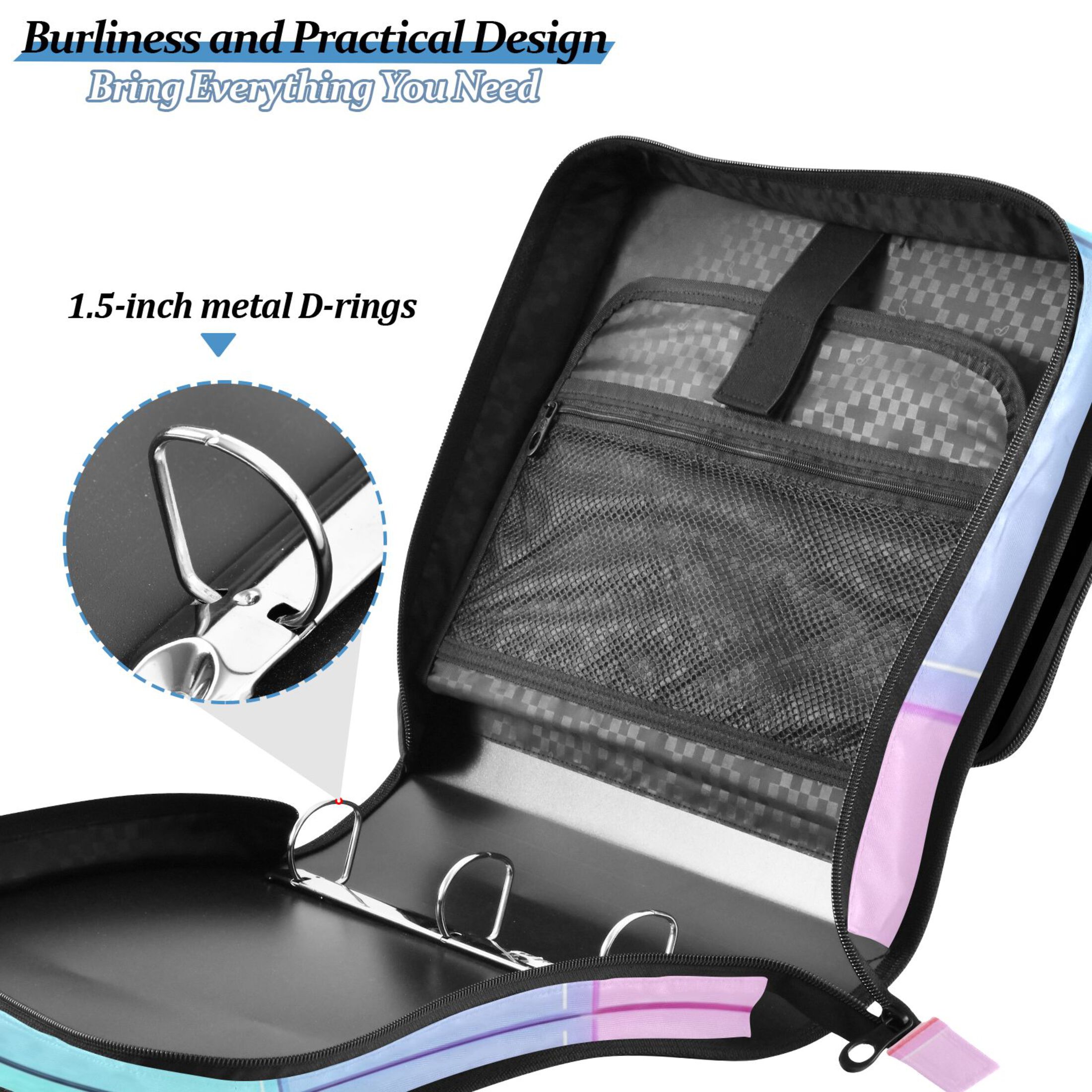 ALAZA Zipper Binder Checkered Plaid-a6 3 Ring Trapper Keeper File Folder Organizer Bag