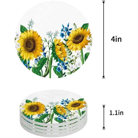 

ZHANZZK Sunflowers Set of 8 Round Coaster for Drinks Absorbent Ceramic Stone Coasters Cup Mat with Cork Base for Home Kitchen Room Coffee Table Bar Decor