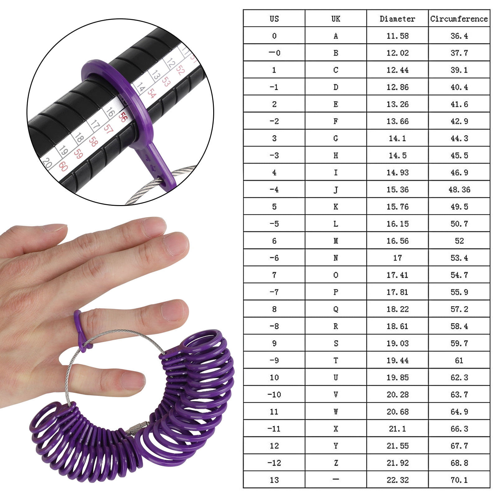 Ring Sizer Measuring Tool Finger Ring Mandrel, EEEkit Ring Gauge Black Finger Sizer Stick, Finger Sizing Measurement Jewelry Making Tools Set with
