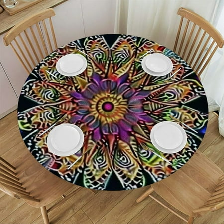 

Tllo0ord Indoor Outdoor Patio Round Tablecloth Abstract Waves Pattern Round Tablecloth for Indoor and Outdoor Picnic Parties Classic Art Fits up Tables Orange 42-46