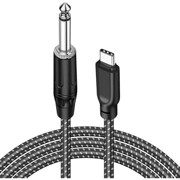 USB C Guitar Cable, 6.6FT USB Type C to 1/4 Inch TS Guitar Recording Cable 6.35mm Nylon Braided Guitar Cable Ideal for Guitarists & Music Producers Plug & Play Compatible with i Phone 15 Series