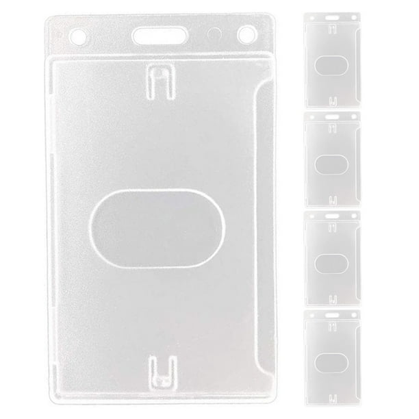 5 porta credencial de plástico con inserto lateral, diseño transparente, porta credencial de plástico duro transparente para fácil identificación en oficinas, escuelas, conferencias y eventos