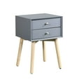 thumbnail image 6 of Gray Side Table with 2 Drawers - Modern Nightstand with Rubber Wood Legs - Bedroom & Living Room Storage Cabinet, 6 of 8