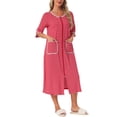 thumbnail image 4 of INSPIRE CHIC Women's Zip Front Striped Robe 3/4 Sleeve Long Bathrobe House Dress Pajama L Red, 4 of 6