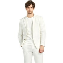 1PA1 Men's 2 Piece Linen Suit Two Button Blazer & Pant Set Business Wedding Party Suit,Beige,2XL