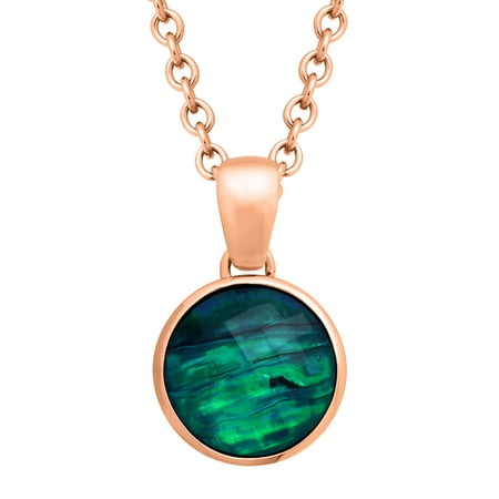 12 ct Natural Quartz & Abalone Pendant Necklace in 18kt Rose Gold-Plated Bronze