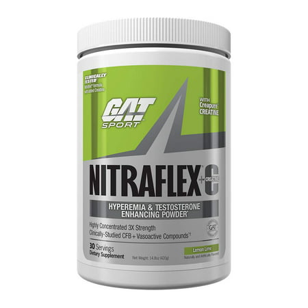 GAT - NITRAFLEX + C - Testosterone Boosting Powder with Creatine, Increases Blood Flow, Builds Muscle Mass, Boosts Strength and Energy, Improves Exercise Performance (Lemon Lime, 30