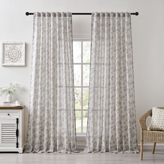 Muuphra Rustic Floral and Leaf Cotton-Linen Blend Back Tab Curtains for Living Room Bedroom,2 Panels, 54" x 63"