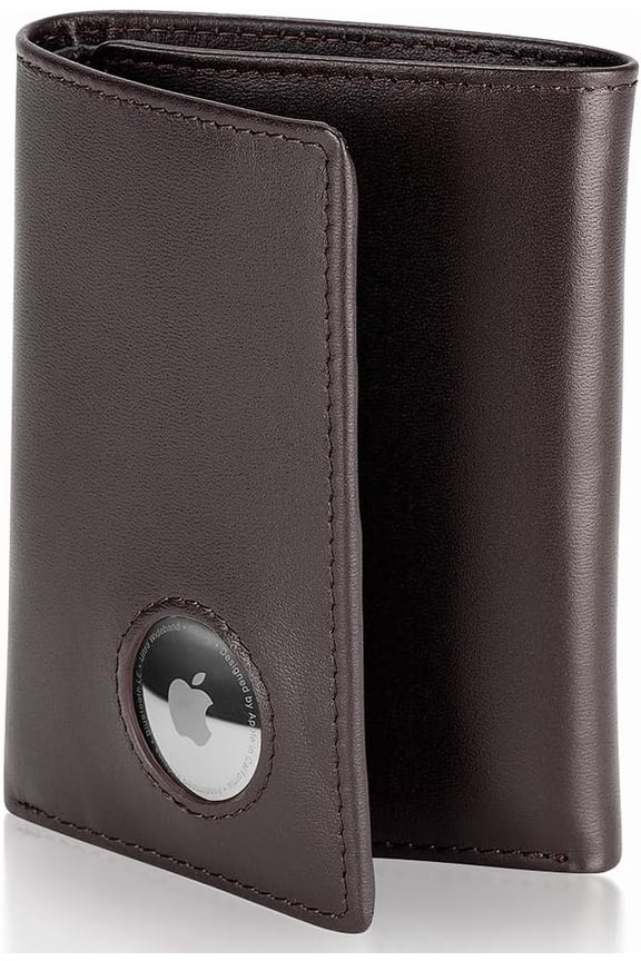 Men's Leather Trifold Wallet with Airtag Holder and RFID Blocking (Coffee)