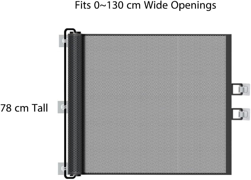 Retractable Baby Gate or Mesh Dog Gate, 78cm Tall Easy to Use Pet Fence for The House Stairs Doorways Hallways Indoor Outdoor, No Drilling (Fits 0~130CM Wide Openings)