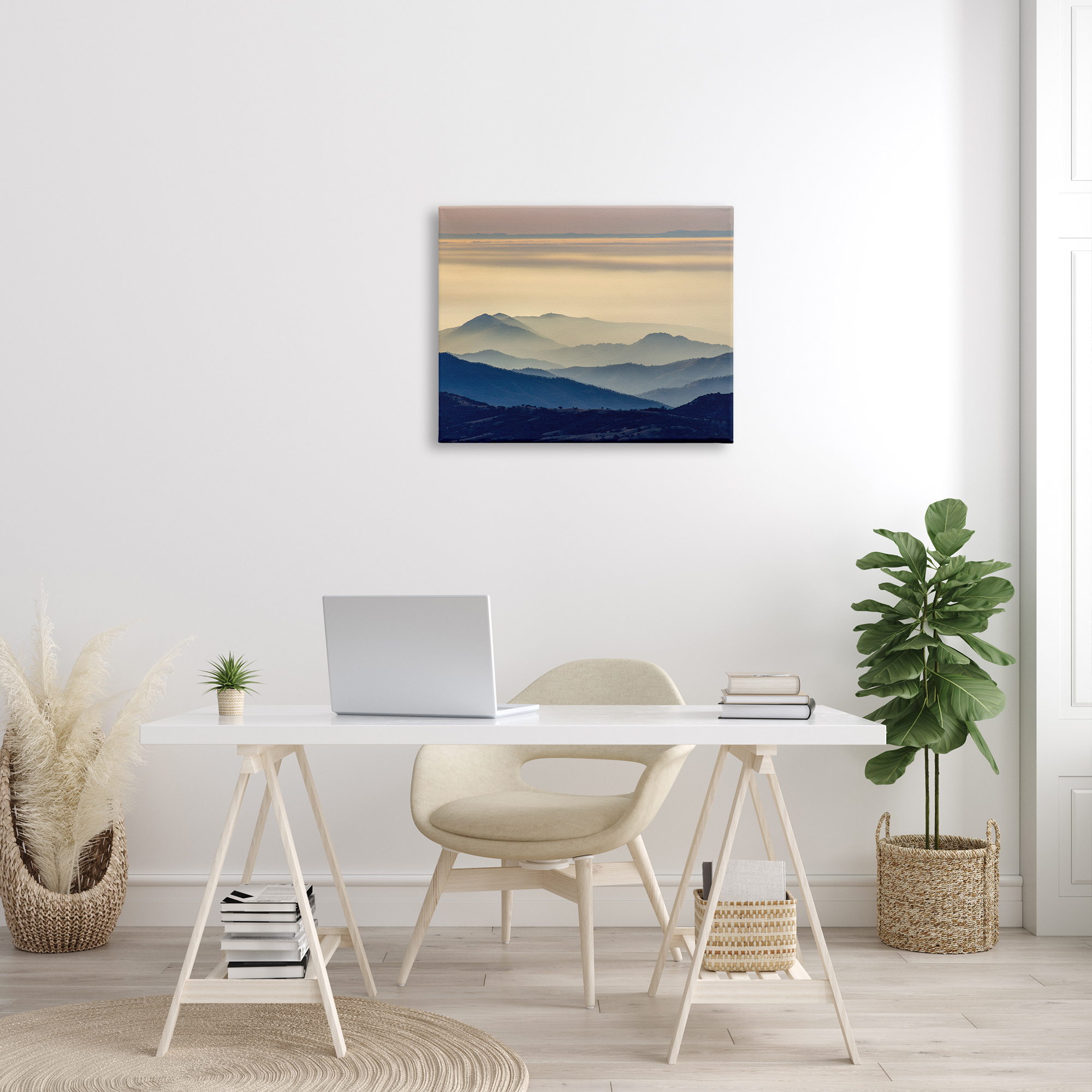 Stupell Industries Layered Foggy Mountain Range Warm Sunlit Rays Photograph Gallery Wrapped Canvas Print Wall Art, Design by Jeff Poe