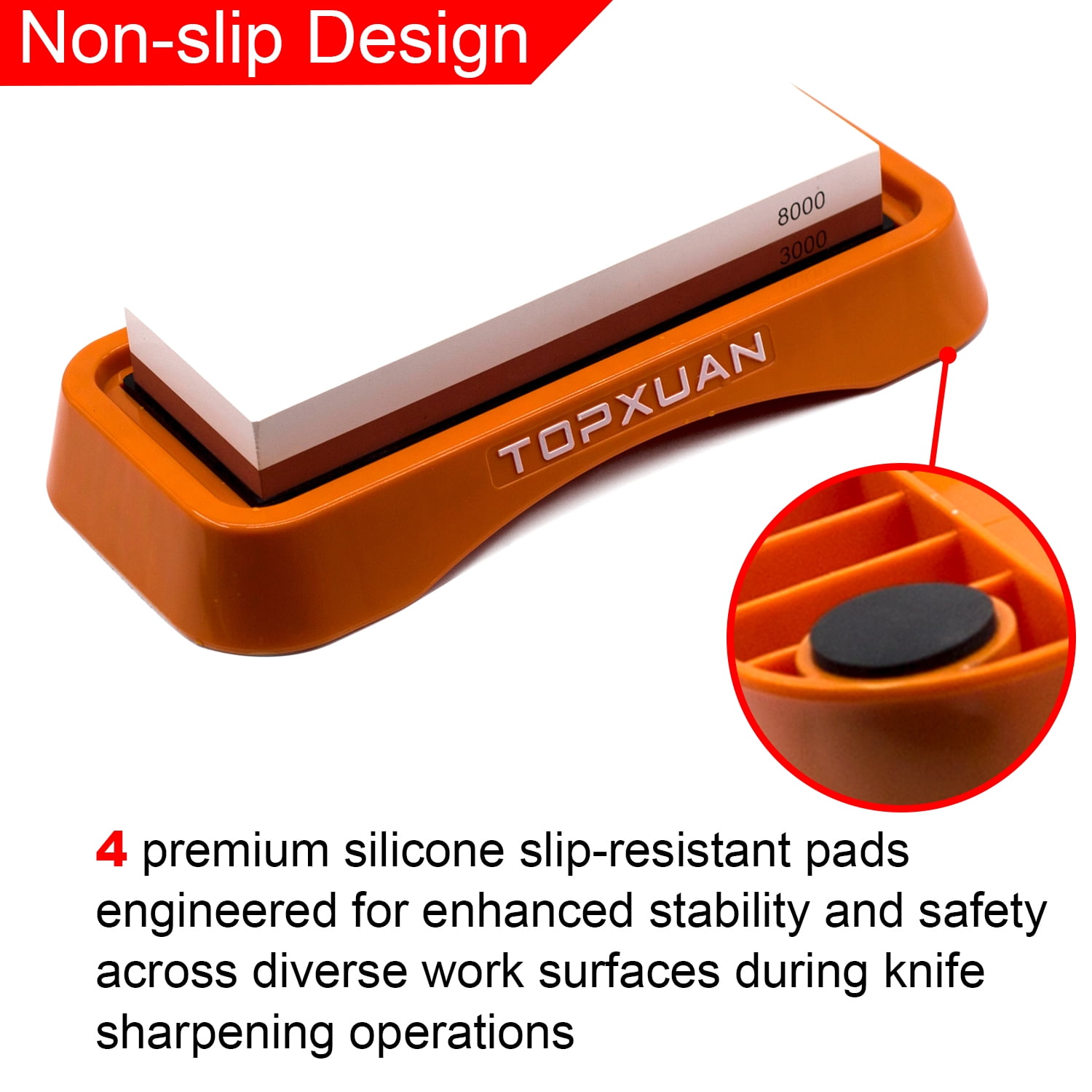 TOPXUAN Knife Sharpening Stone 2 Sided 240/800 Grit Sharpener Waterstone,Professional Kitchen Whetstone with Orange Plastic Base,Non-slip Rubber and Angle Guide