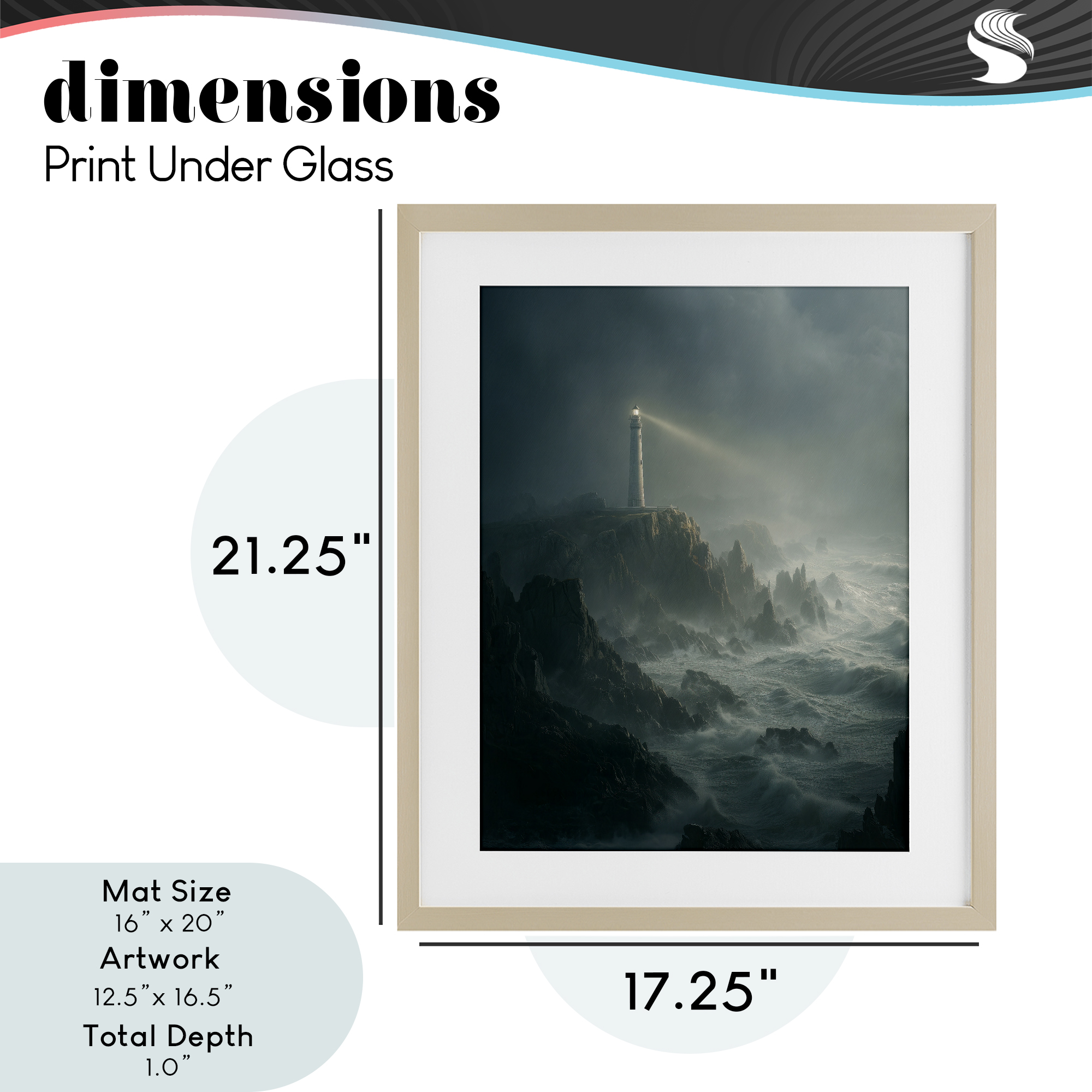 Lighthouse and Stormy Cliff Birch Framed Print Under Glass, design by Ziwei Li
