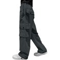 thumbnail image 5 of CPNG Girls Casual Baggy Cargo Pants Straight Wide Leg Cargo Pants Loose Elastic Waist Fashion Drawstring Cargo Trousers(Dark Gray,9-10 Years), 5 of 7