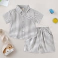 thumbnail image 2 of Staki Boys 2 Pieces Summer Beach Outfits Short Sleeve Button Down Shirts and Shorts Plaid Sets for Kids 2T 3T 4T Grey,8-10 Years, 2 of 8