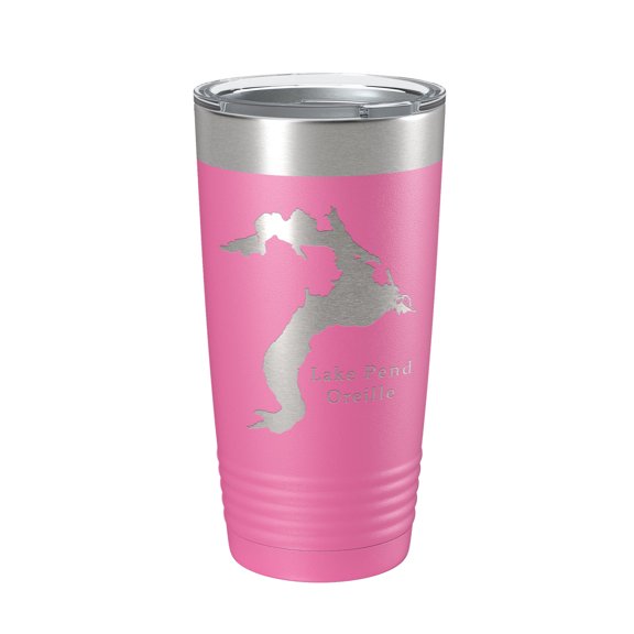 Lake Pend Oreille Map Tumbler Travel Mug Insulated Laser Engraved Coffee Cup Idaho 20 oz Pink