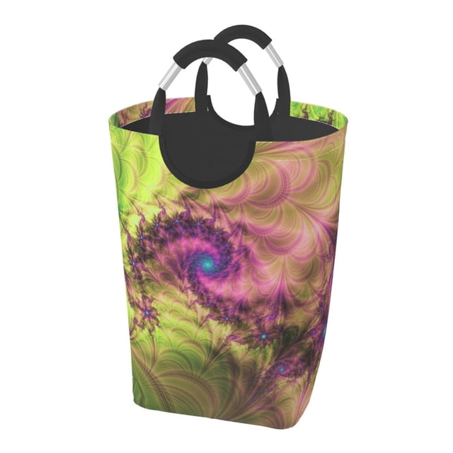 DouZhe 50L Rectangular Laundry Basket, Fractal Twirl Whirlpool Prints Waterproof Foldable Laundry Hamper with Aluminum Handles