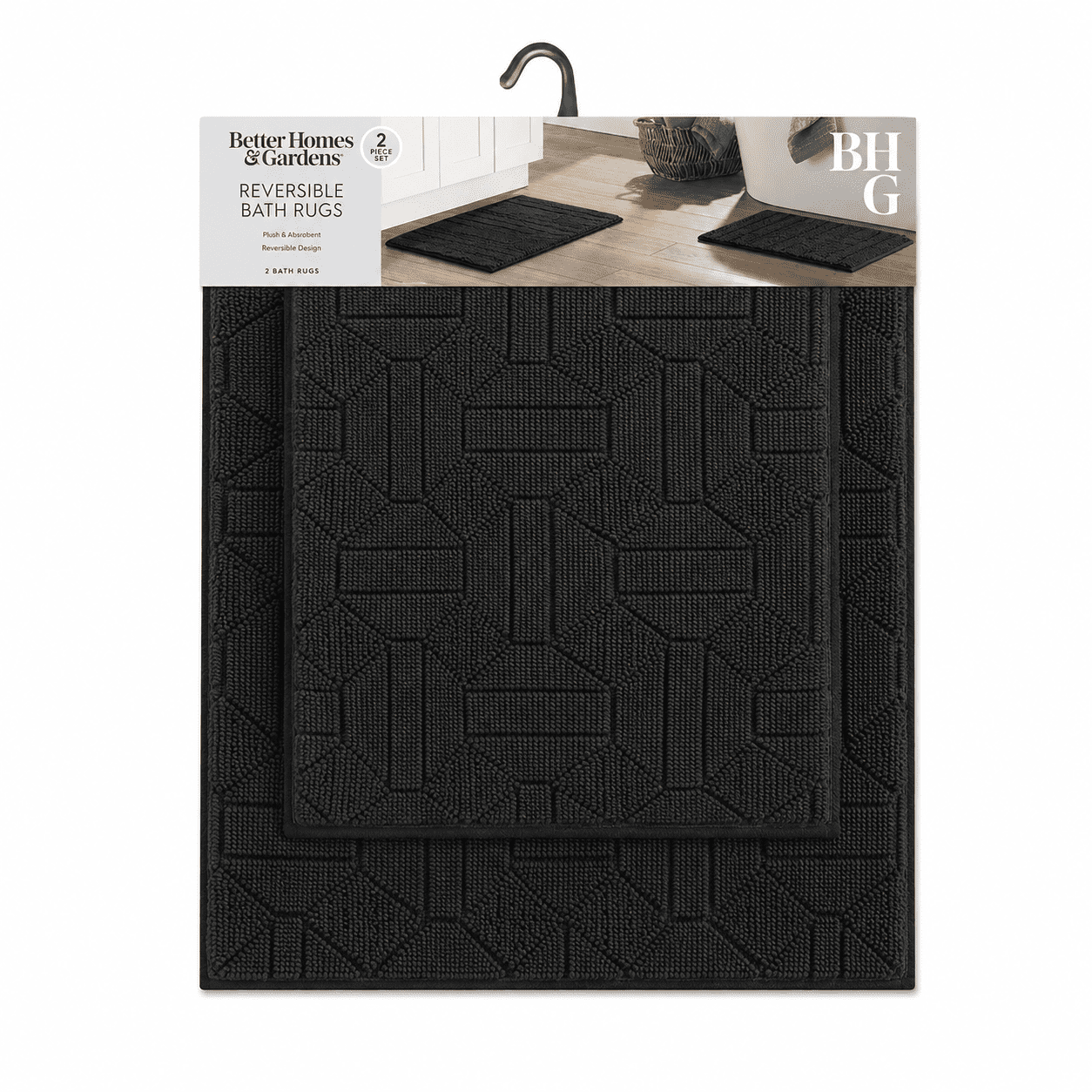 Better Homes & Gardens 2 Piece Paver Diamond Luxury Tufted Memory Foam Bath Rug Set, Grey