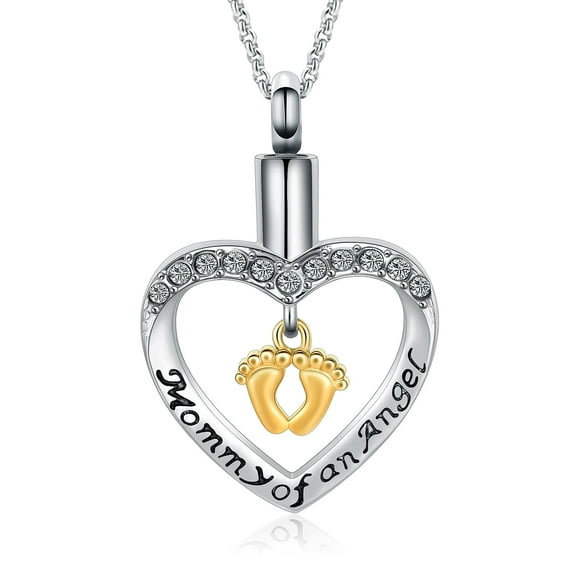 Urn Necklace for Ashes Footprint Heart Urn Cremation Memorial Keepsake Pendant Jewelry Heart Urn Pendant