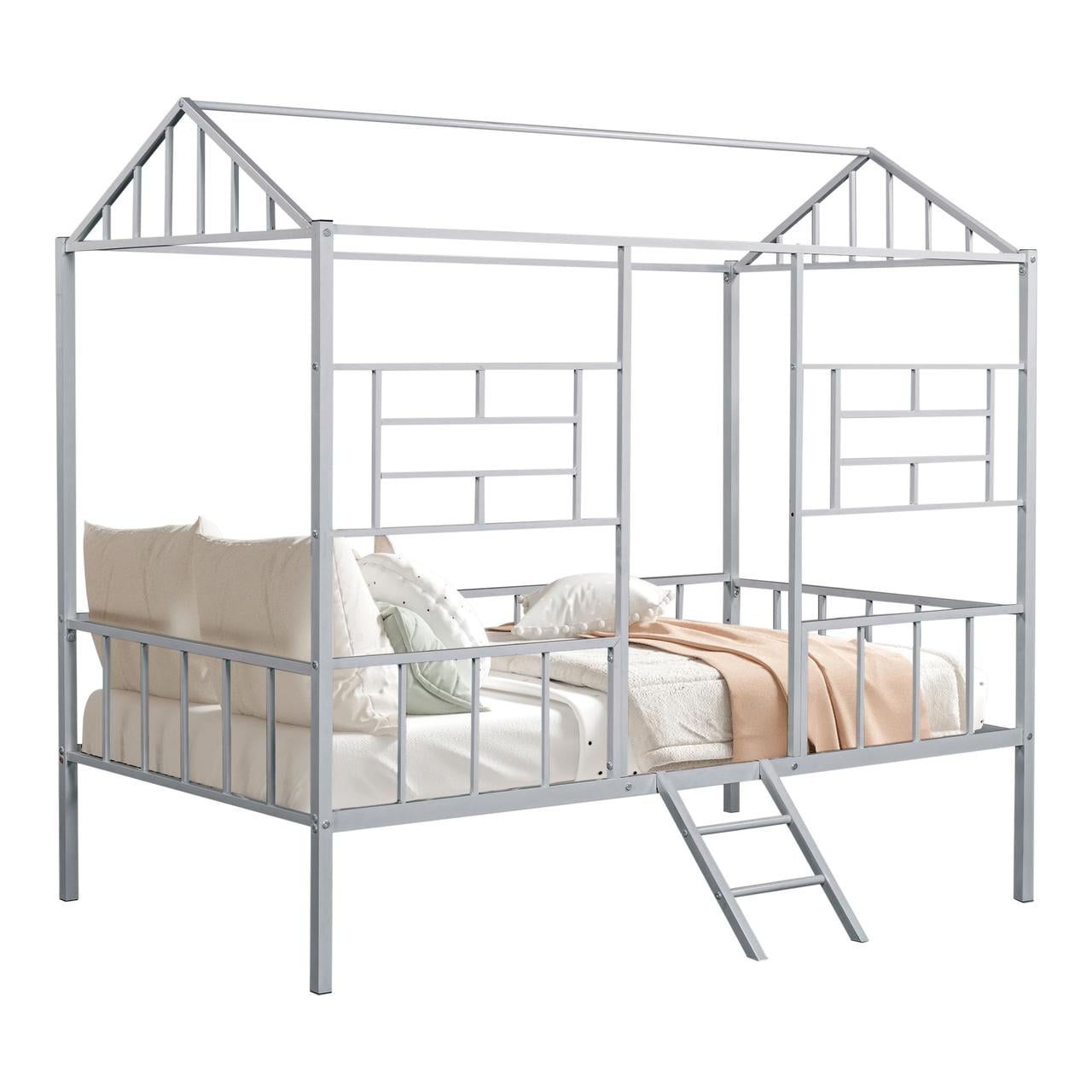 Furniture of America Trusten Kids House Design Twin Loft Bed, Silver