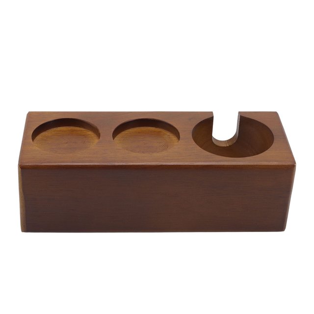 Soporte de madera para manipulación de café, estación de manipulación de café antideslizante de 3 orificios para cafeterías, hogar, restaurante, marrón