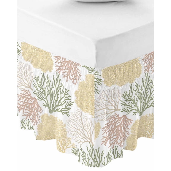 Sage Green Coastal Wrap Around Bed Skirts for Queen Bed 18" Drop,Bed Skirt with Adjustable Elastic Belt Dust Ruffle Bed Valance for Bedroom Hotel Luxury Coral Ocean Marine Modern Sea Bed Frame Cover