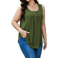 thumbnail image 2 of JYLFC Women Plus Size V Neck Tank Henley Pleated Sleeves Tops, Green 2XL, 2 of 7