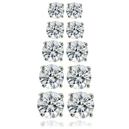 10.44 Carat T.G.W. CZ Sterling Silver Stud Earrings, Set of