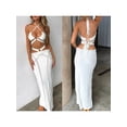 thumbnail image 2 of Raccmtaty Women Long Dress Solid Color Hollow-Out Cross Tie-Up Halter Neck Sleeveless Backless Dress Bodycon Dress Crochet Knit Dress, 2 of 7