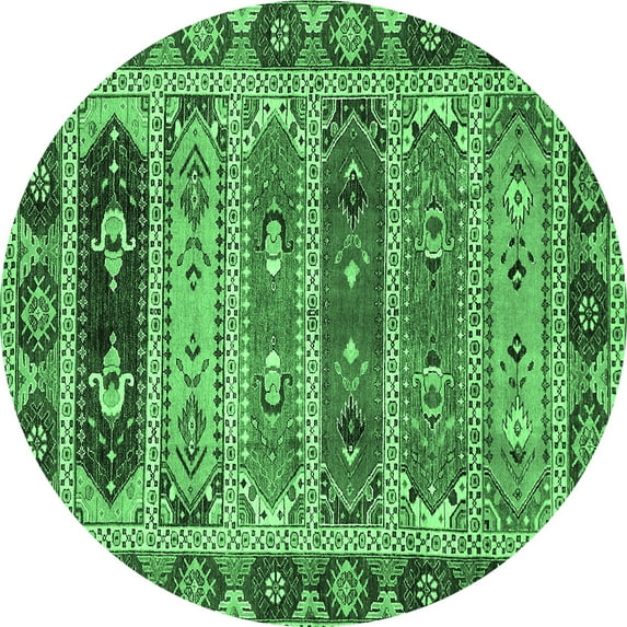 Ahgly Company Indoor Round Abstract Emerald Green Modern Area Rugs, 3' Round